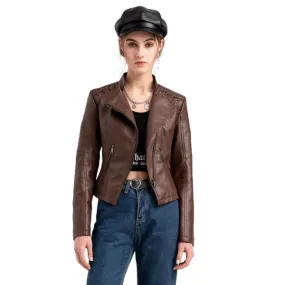 Fitted faux leather biker jacket for ladies