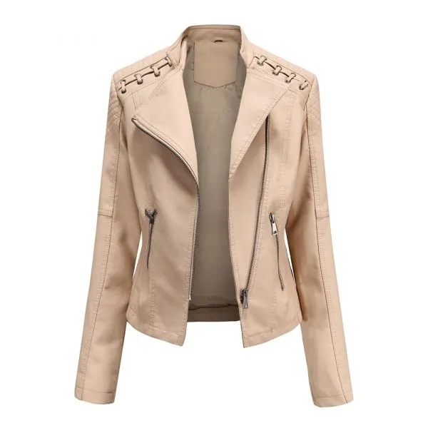 Fitted faux leather biker jacket for ladies