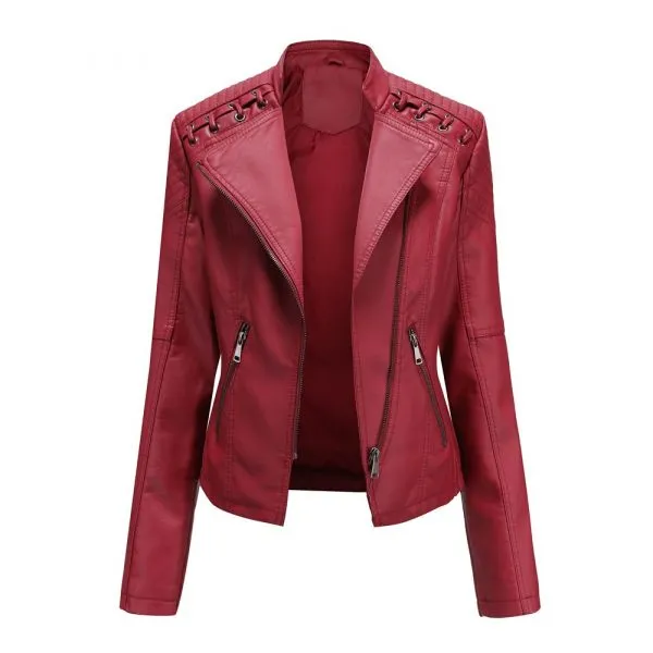 Fitted faux leather biker jacket for ladies