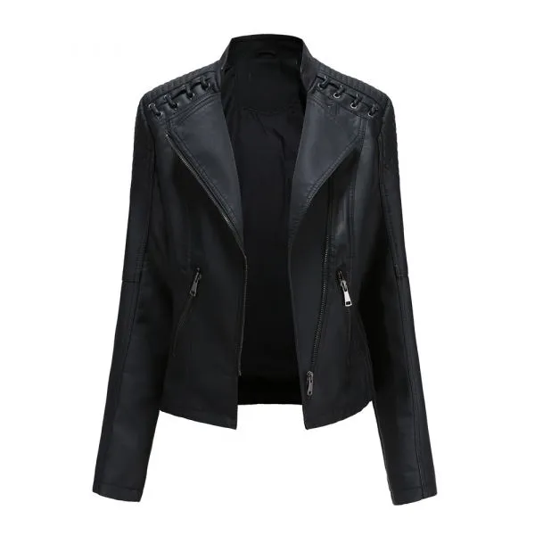 Fitted faux leather biker jacket for ladies