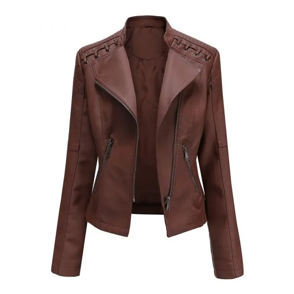 Fitted faux leather biker jacket for ladies