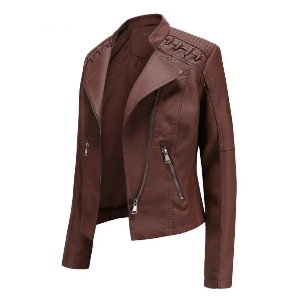 Fitted faux leather biker jacket for ladies