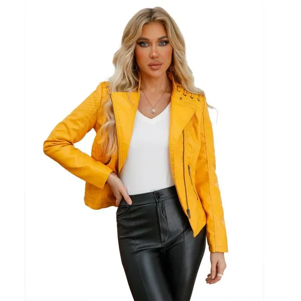 Fitted faux leather biker jacket for ladies