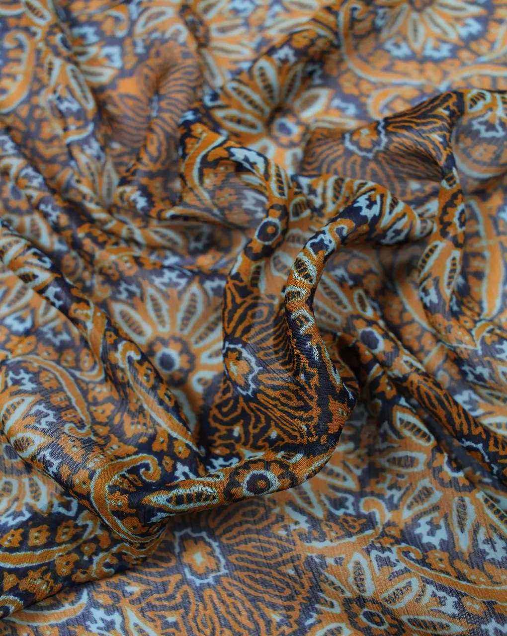 Floral Print Chiffon Fabric in Navy Blue and Multicolor