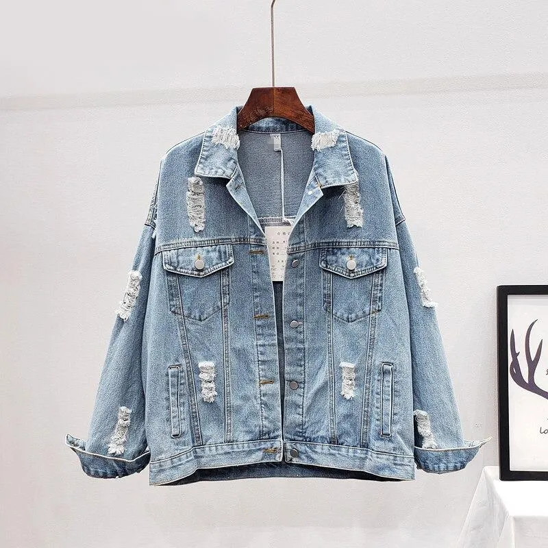 Floral Sequin Denim Jacket with Embroidery - Long Sleeve Outerwear