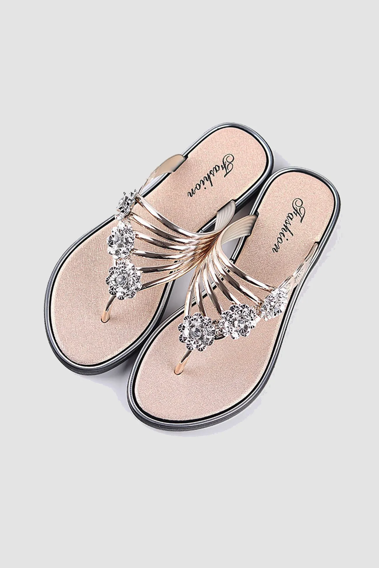 Rhinestone Flower Flat Sandals for Women