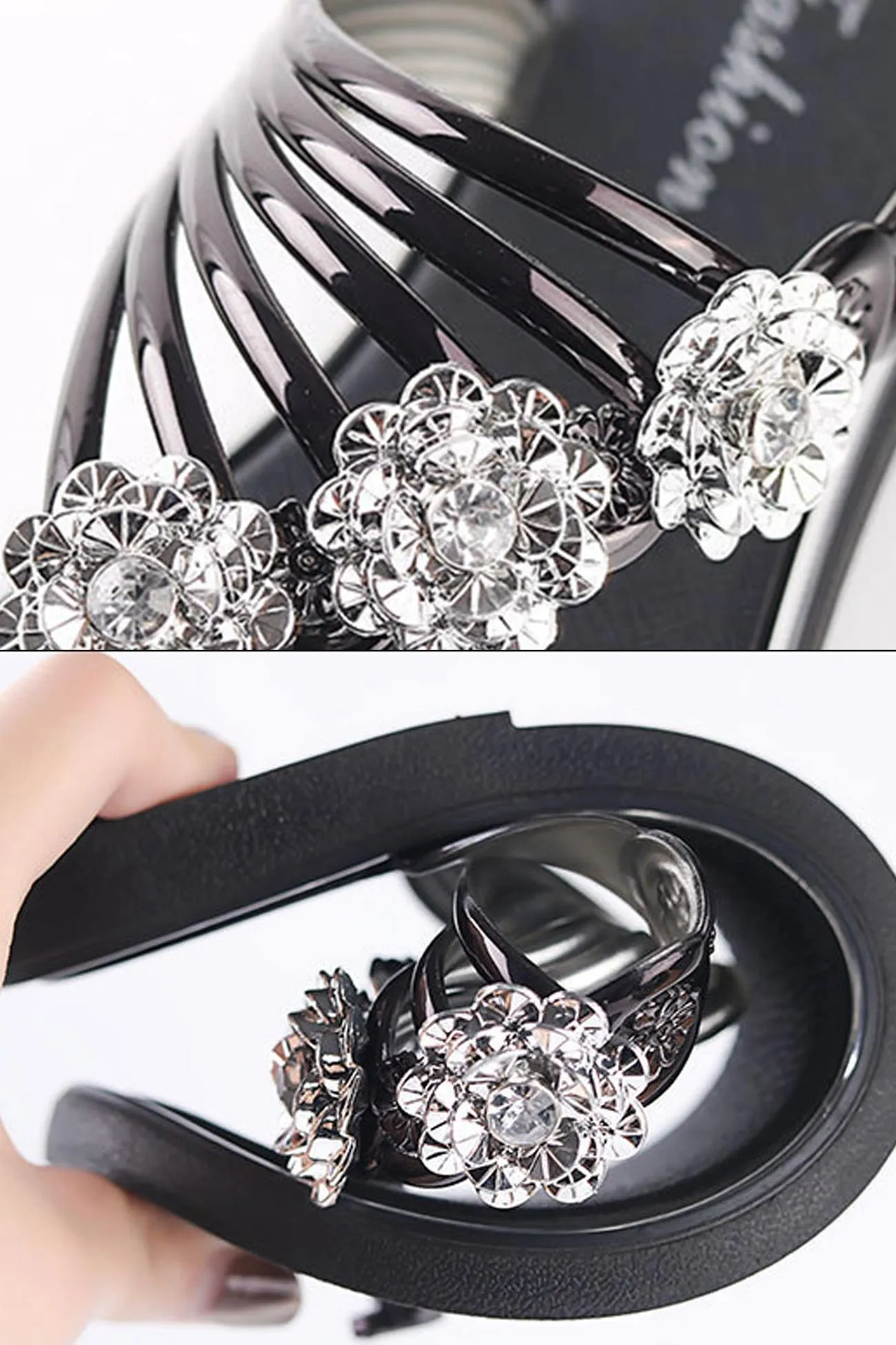 Rhinestone Flower Flat Sandals for Women