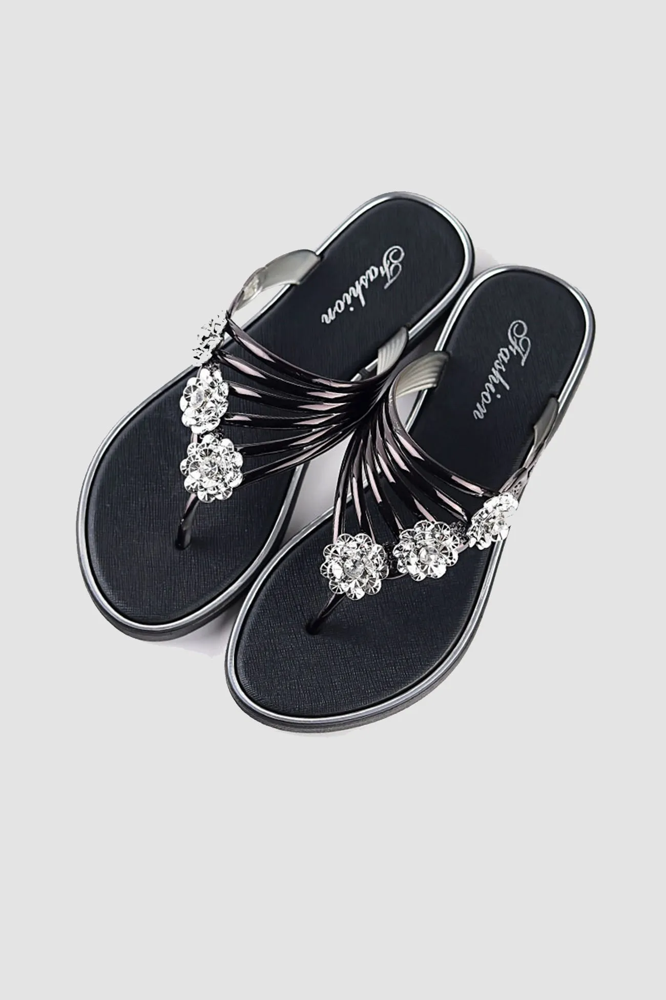 Rhinestone Flower Flat Sandals for Women