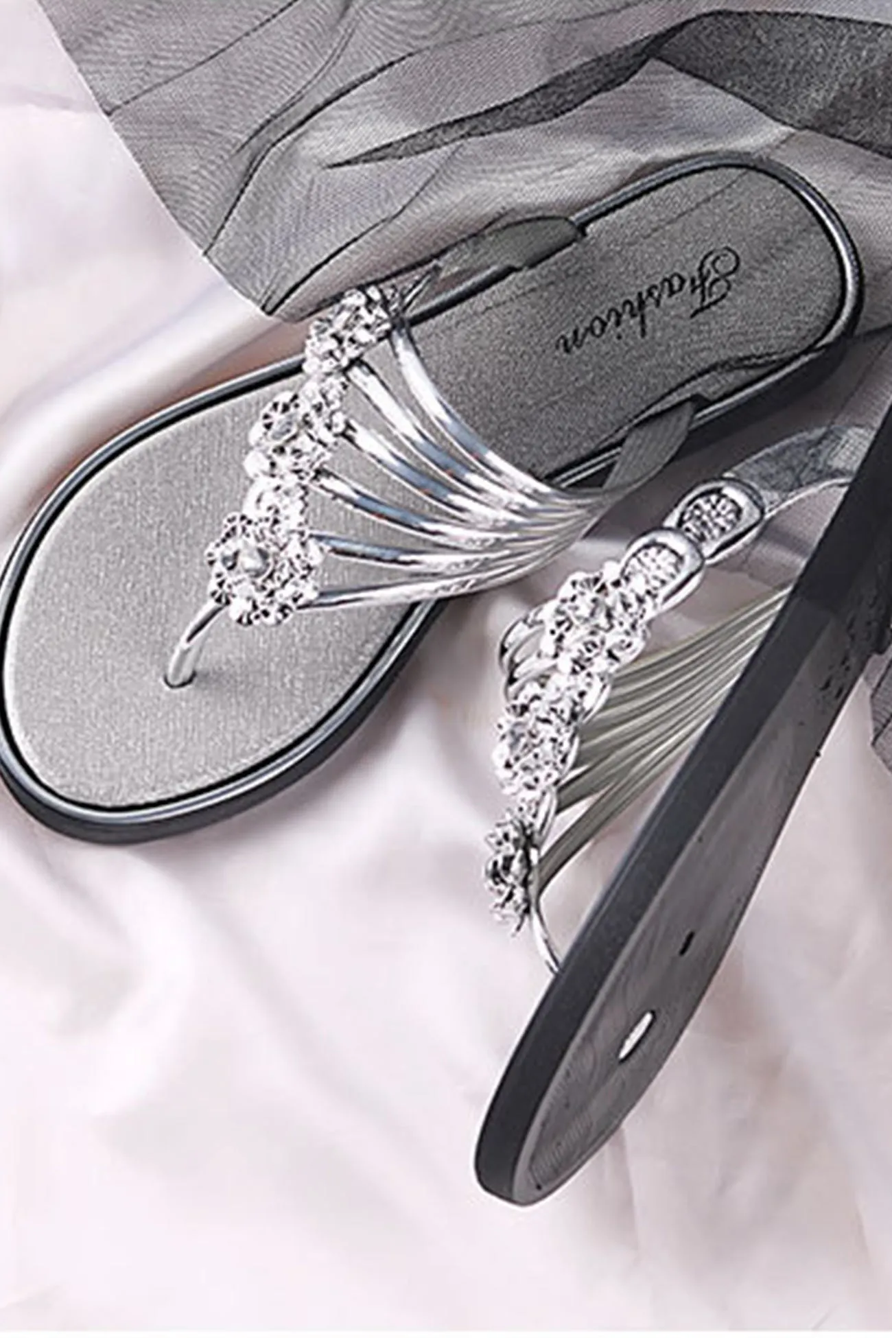 Rhinestone Flower Flat Sandals for Women