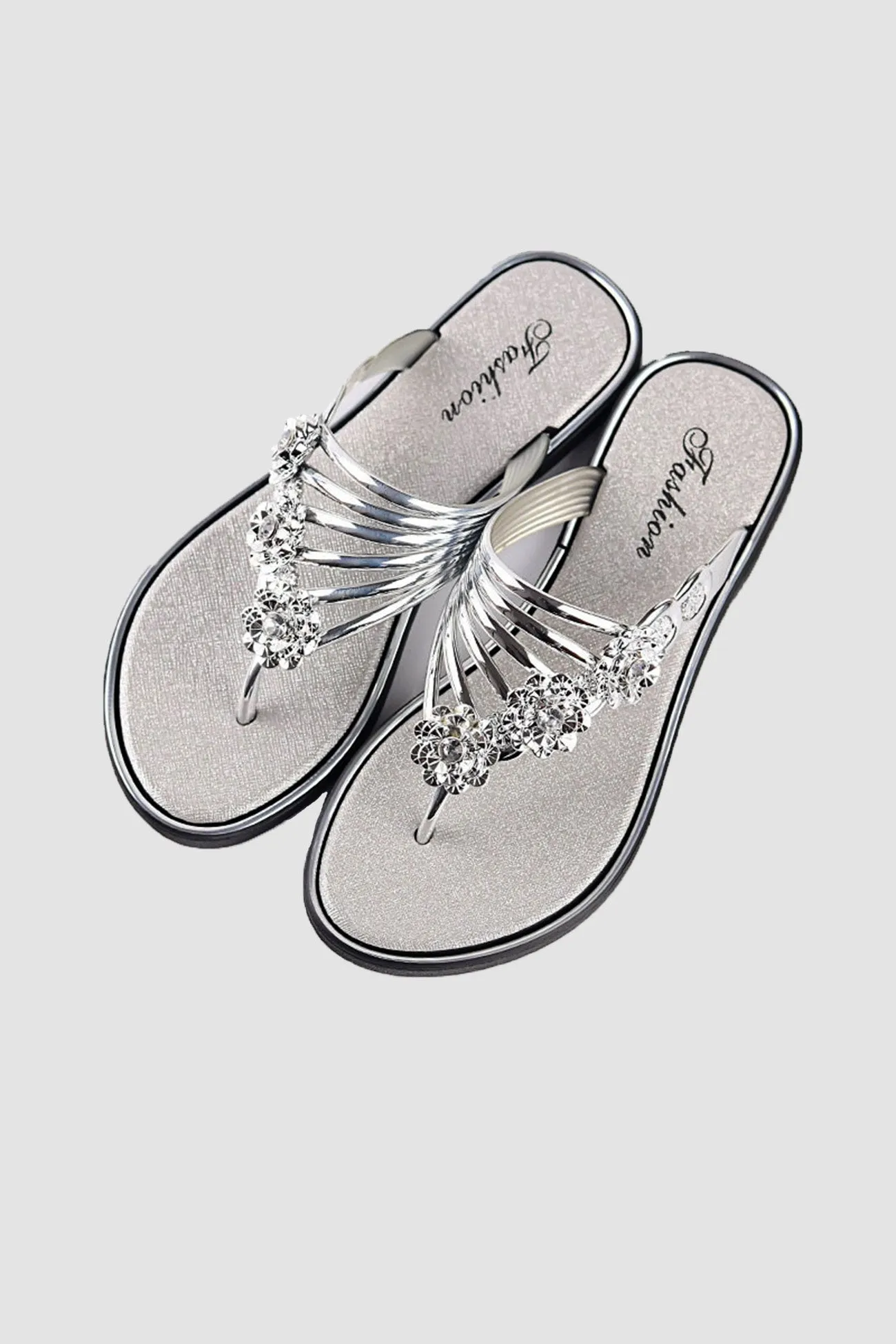 Rhinestone Flower Flat Sandals for Women