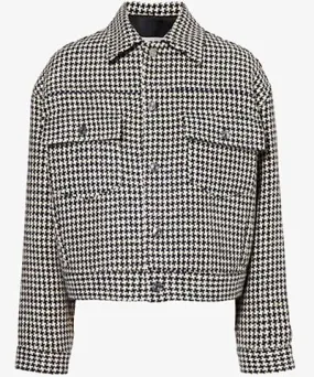 Frame Women's Houndstooth Patch-pocket Boxy-fit Tweed Jacket