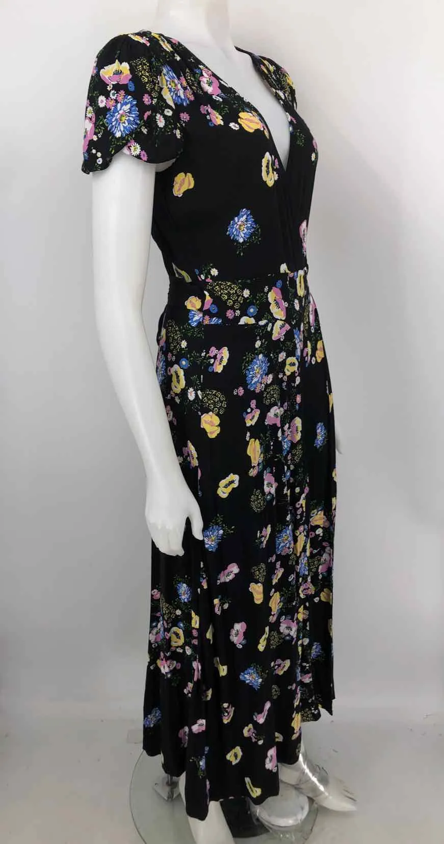 Black Purple Multi Floral Print Wrap Dress Size Small