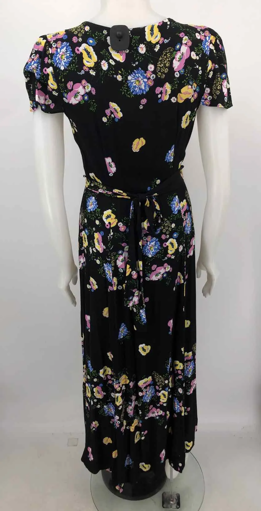 Black Purple Multi Floral Print Wrap Dress Size Small