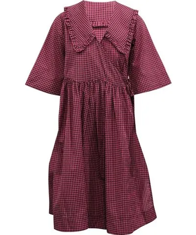 Pink Cotton A-line Dress with Check Print by Ganni