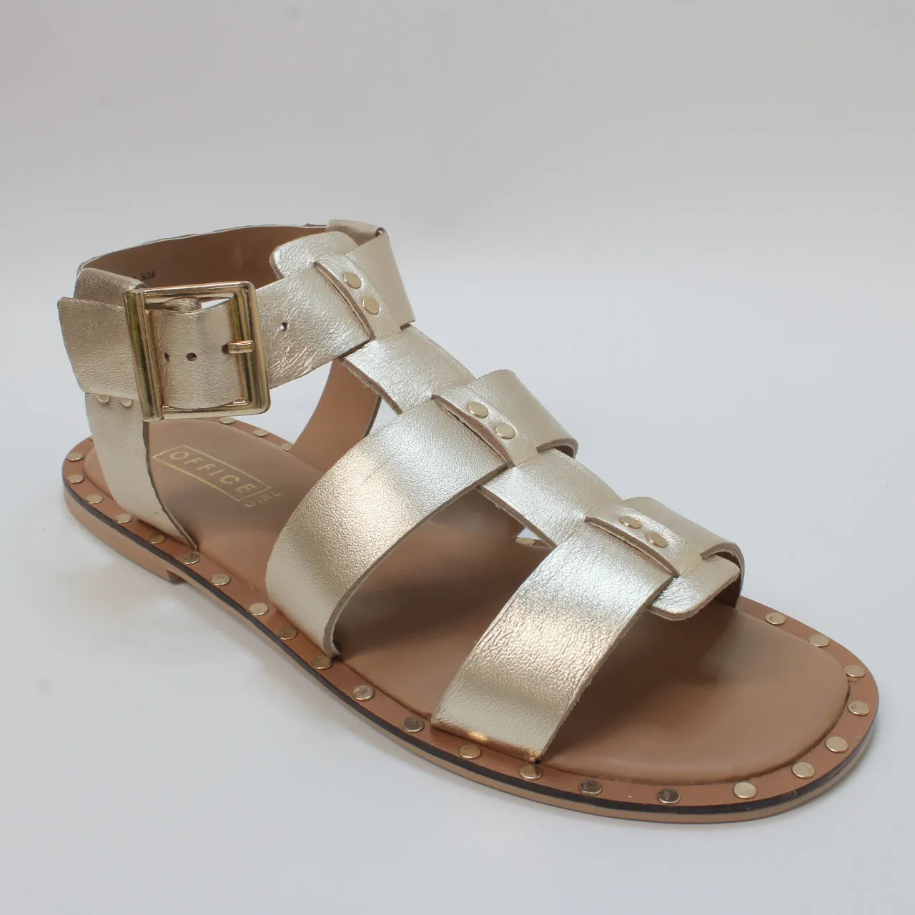 Gold Leather Womens Gladiator Sandals for Office