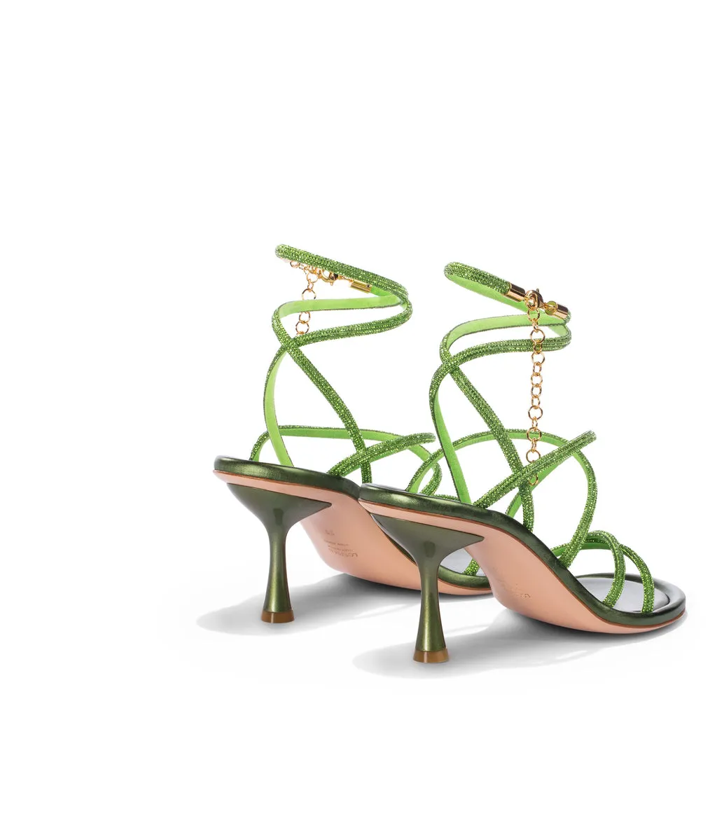 Green Rhinestone Nappa Leather Sandals