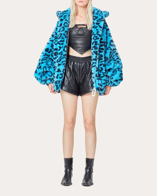 HEURUEH Faux-Fur Animal Print Coat