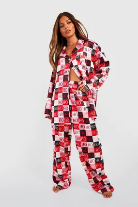 Hohoho Print Satin Pajama Pants Set
