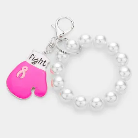 iLLASPARKZ Pink Ribbon Glove Pearl Stretch Keychain Bracelet Fight Message