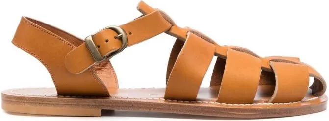 K. Jacques Caged-Design Calf-Leather Sandals in Brown