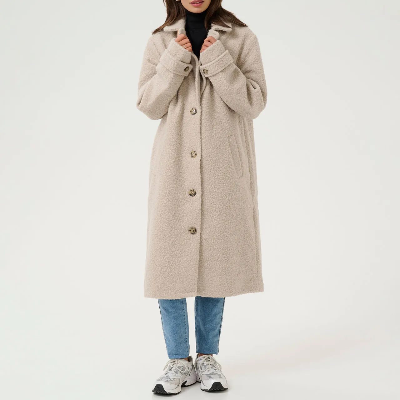 KAFFE Anne Single-Breasted Teddy Coat - Grey