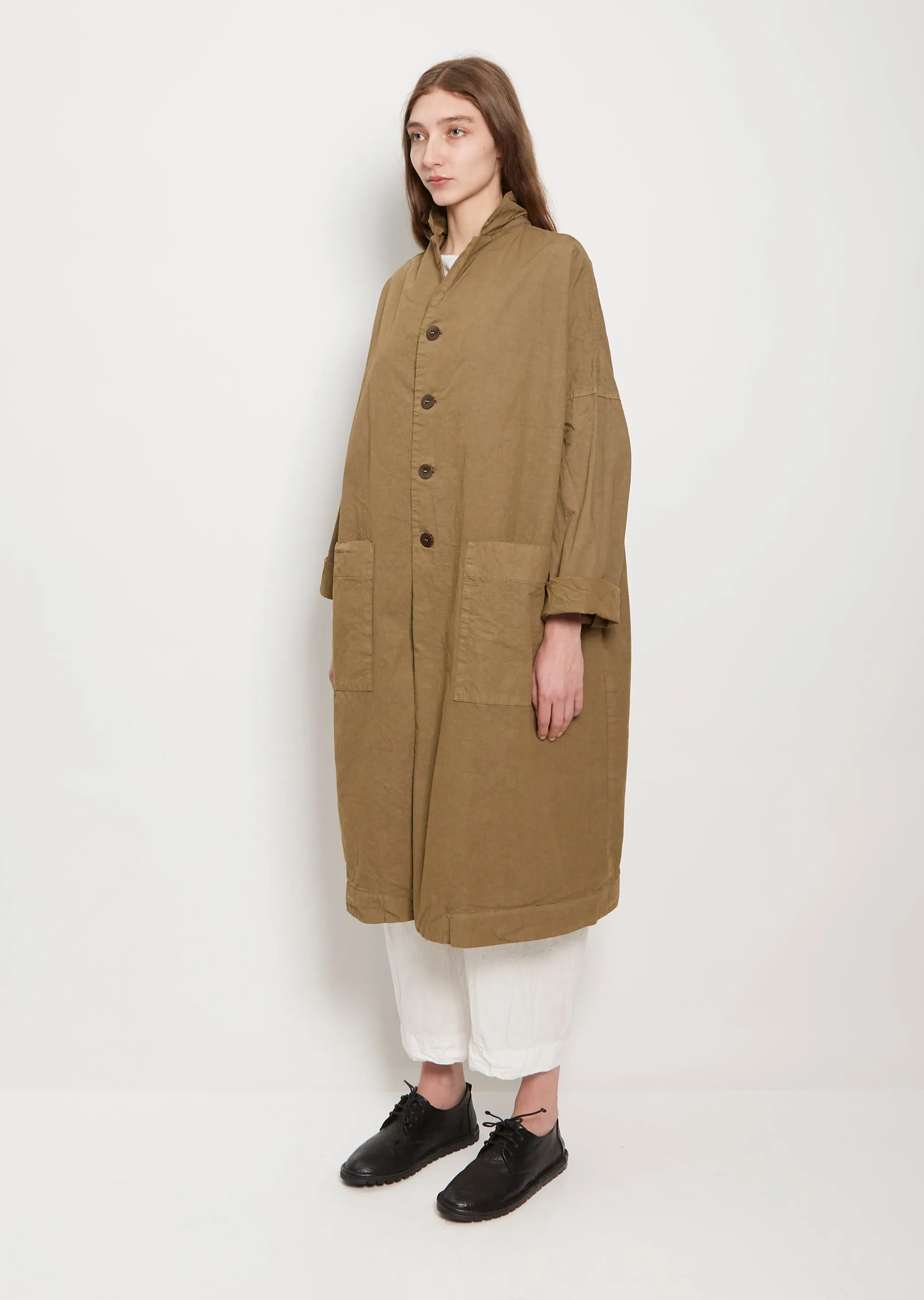 Khaki Cotton Canvas Unisex Loose Coat