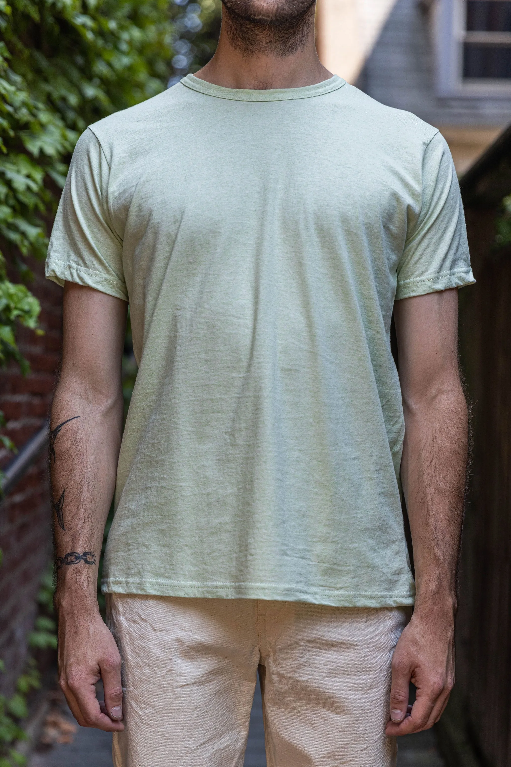 Left Field NYC Heather Crew Tee - Grass Stain - Men's Fashion T-shirt