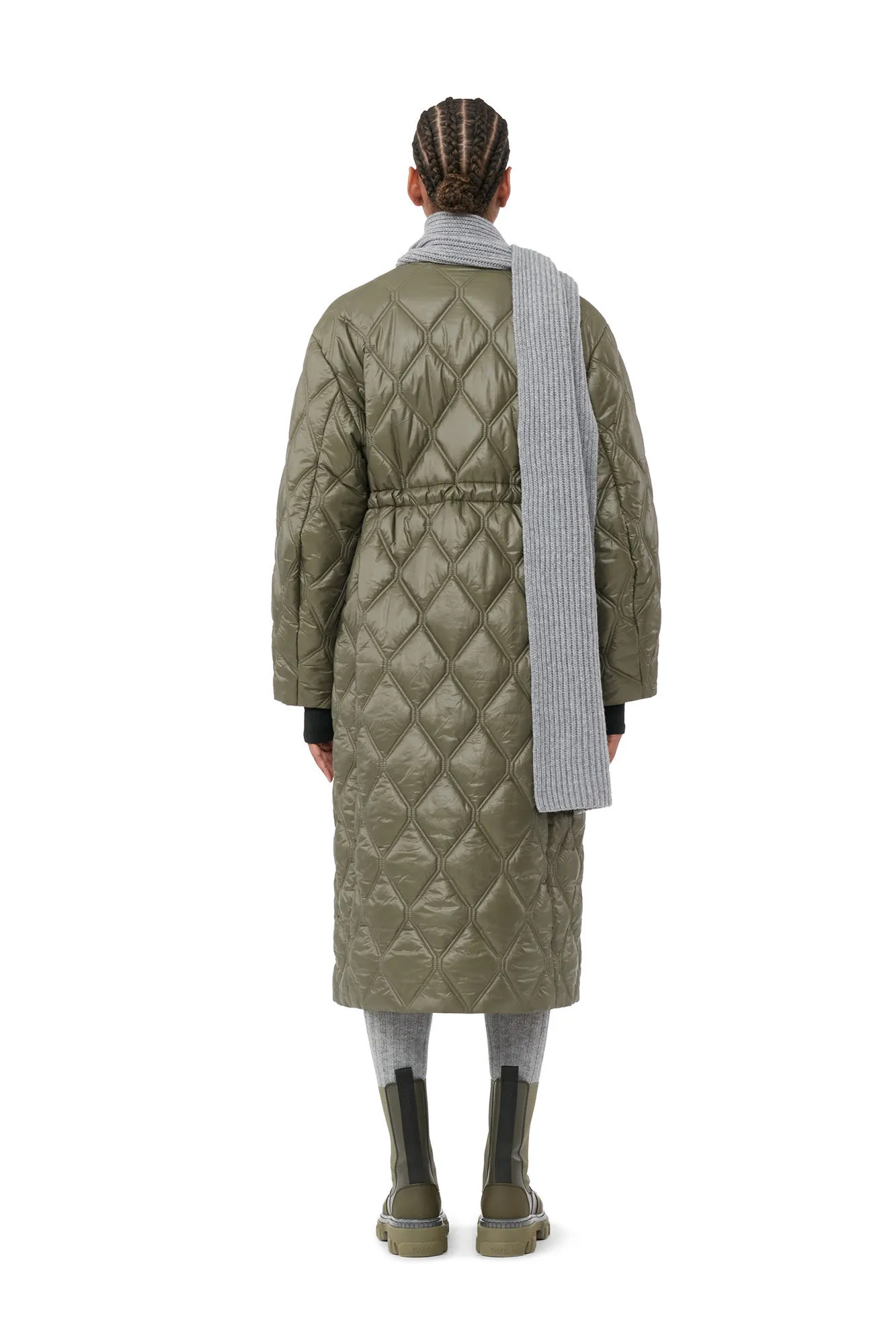 Long Green Shiny Quilt Coat