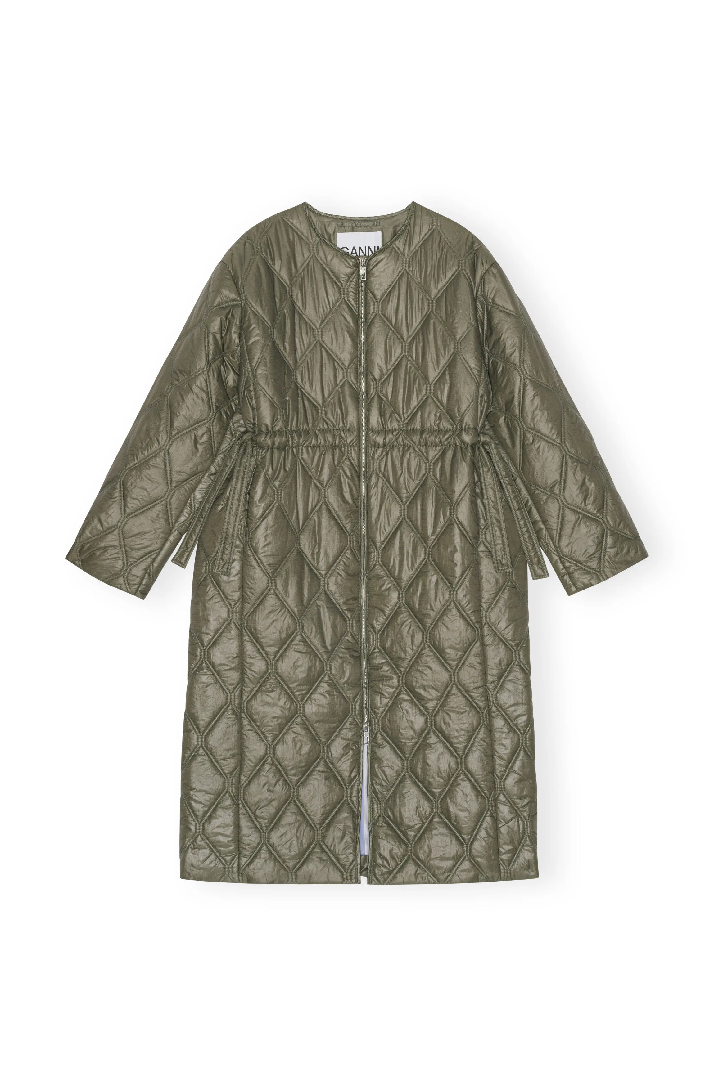 Long Green Shiny Quilt Coat