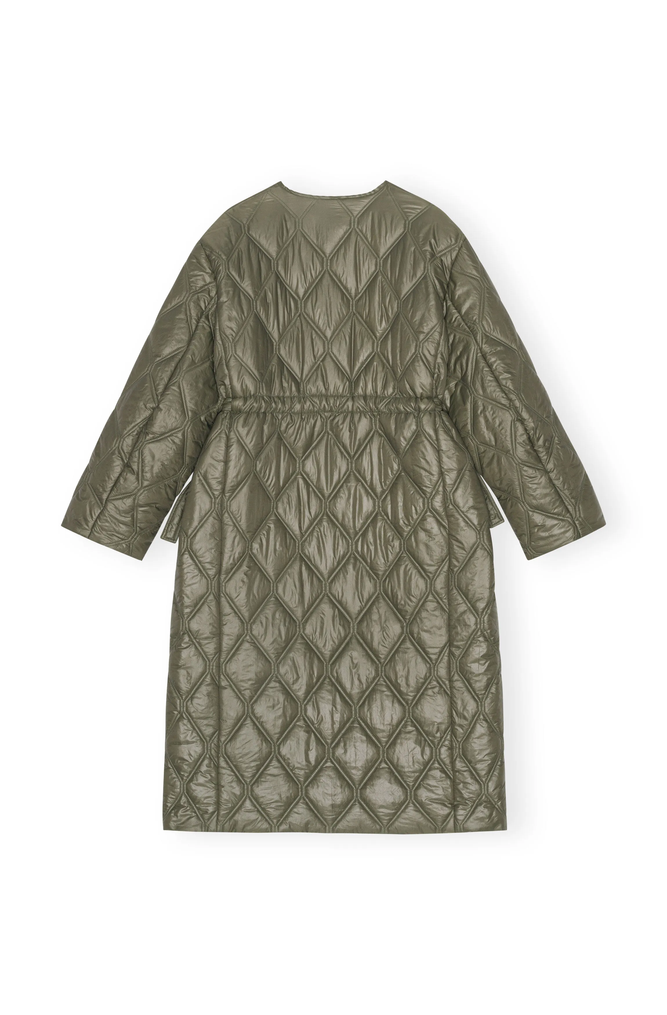 Long Green Shiny Quilt Coat