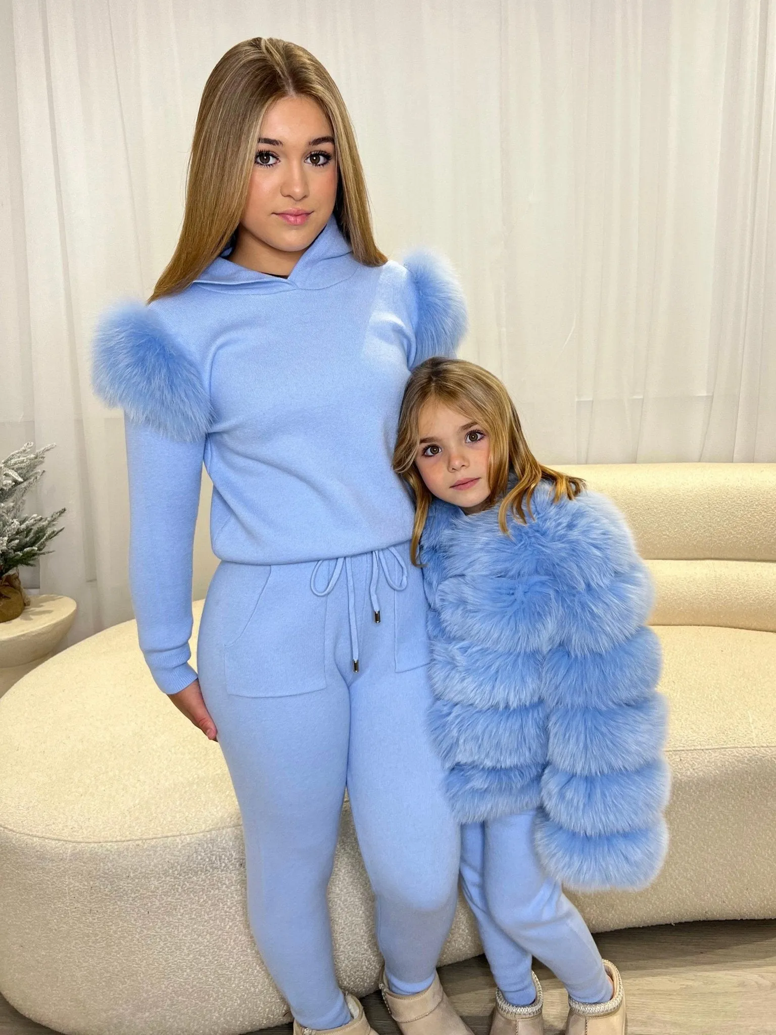 Luxurious Baby Blue Fur Coat for Kids