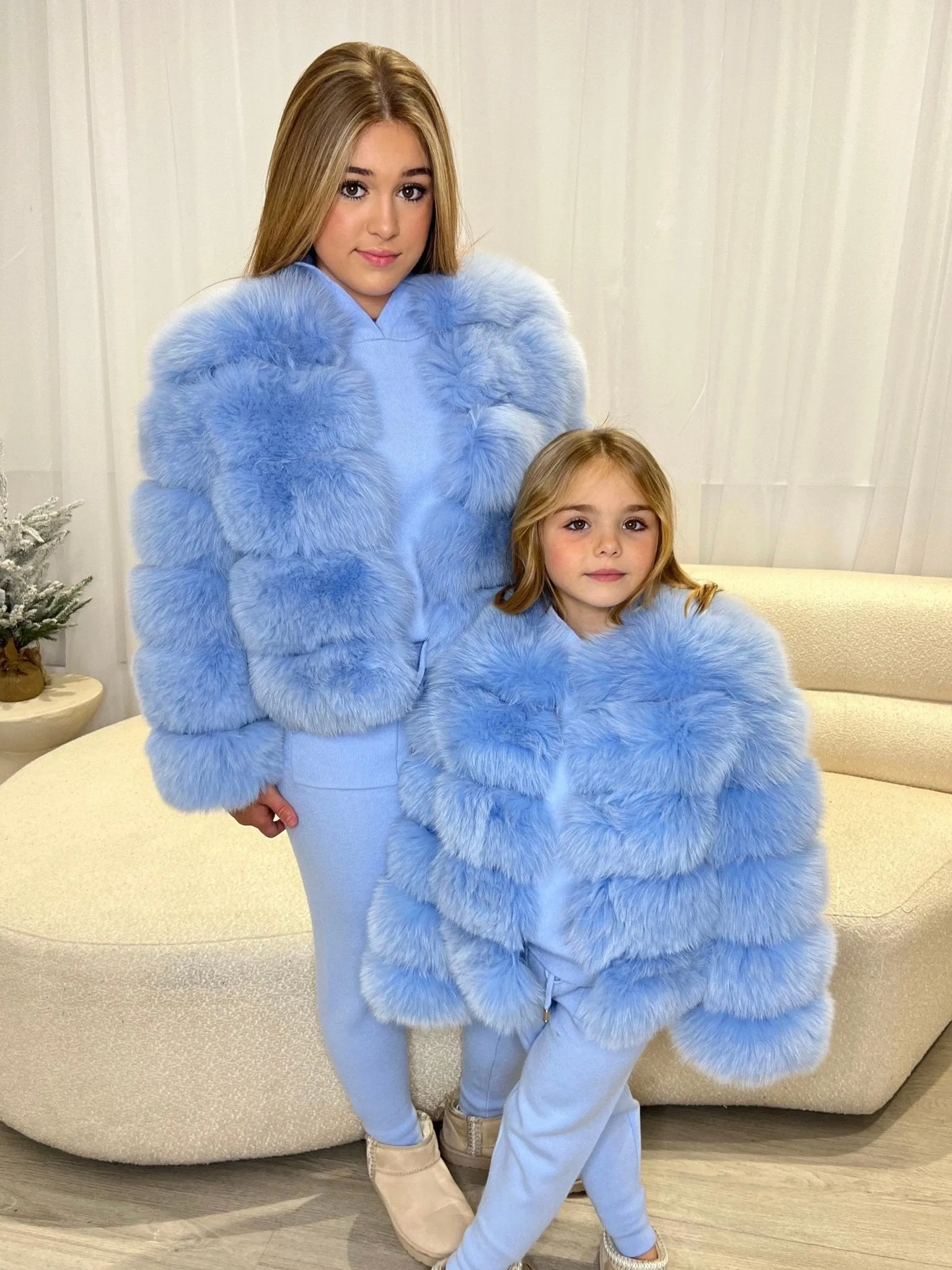 Luxurious Baby Blue Fur Coat for Kids