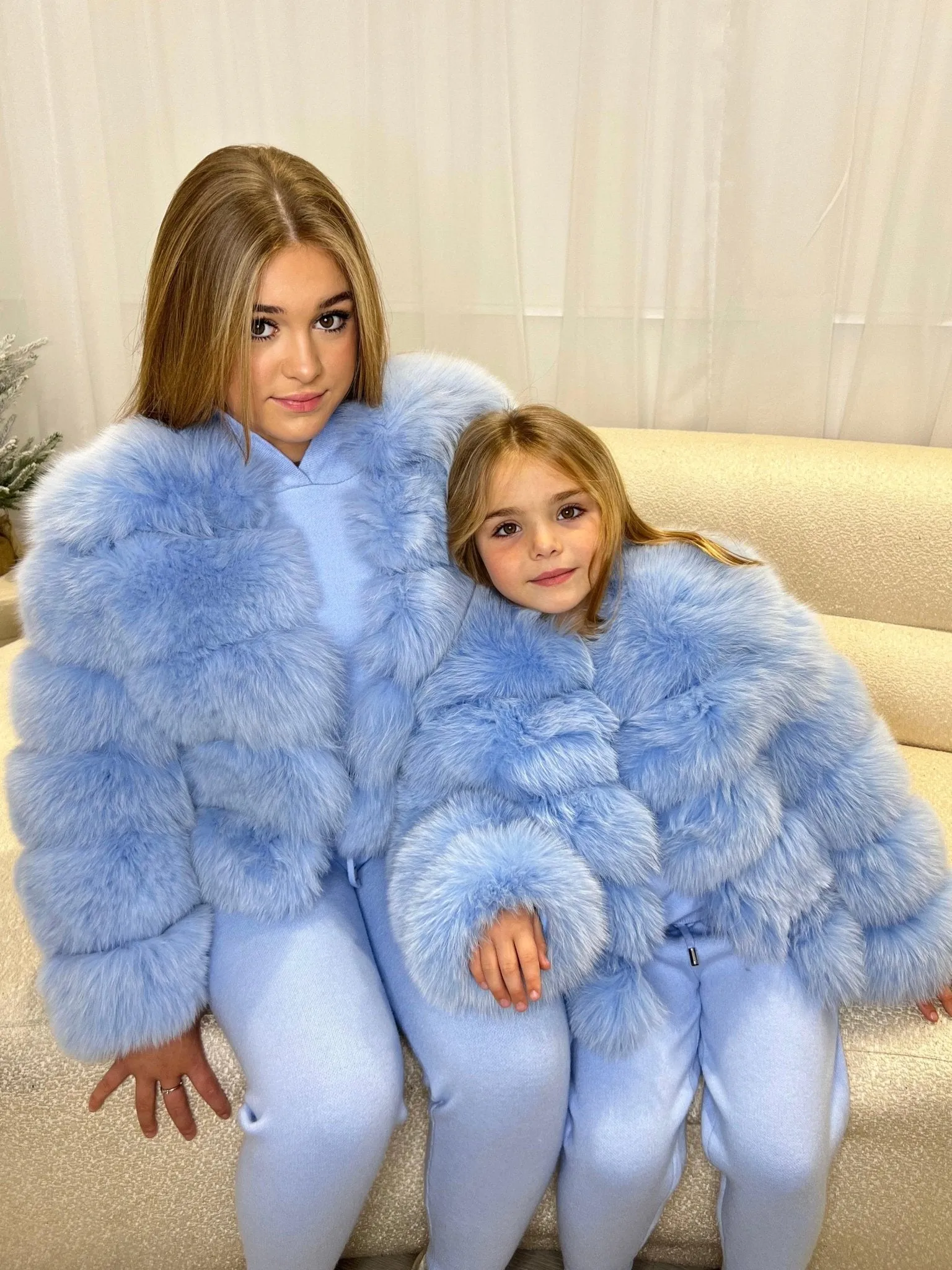 Luxurious Baby Blue Fur Coat for Kids