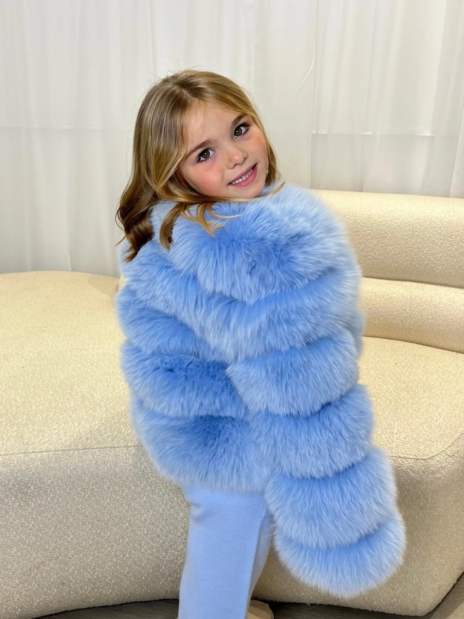 Luxurious Baby Blue Fur Coat for Kids