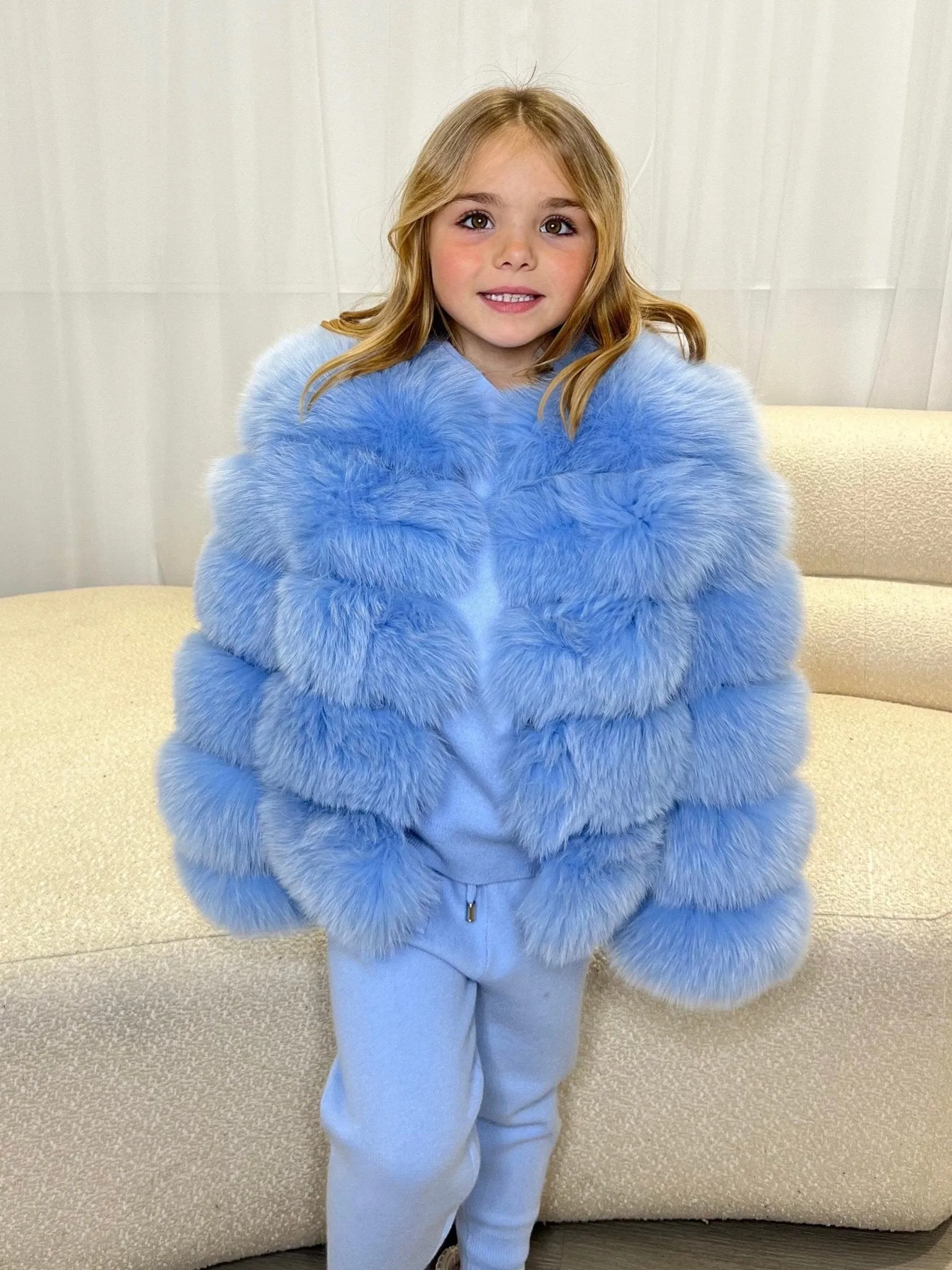 Luxurious Baby Blue Fur Coat for Kids