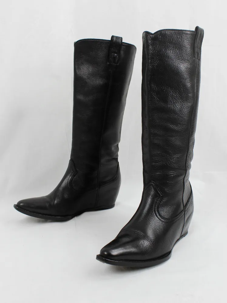 Maison Martin Margiela black 'heelless' cowboy boots with hidden wedge size 37 - spring 2000.