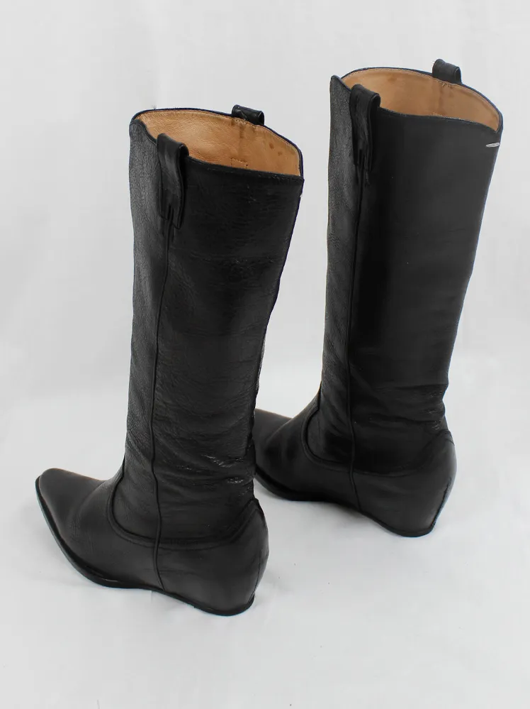 Maison Martin Margiela black 'heelless' cowboy boots with hidden wedge size 37 - spring 2000.