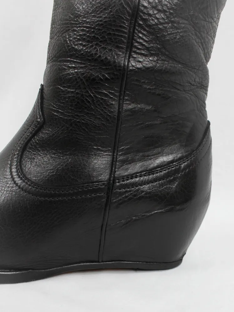 Maison Martin Margiela black 'heelless' cowboy boots with hidden wedge size 37 - spring 2000.