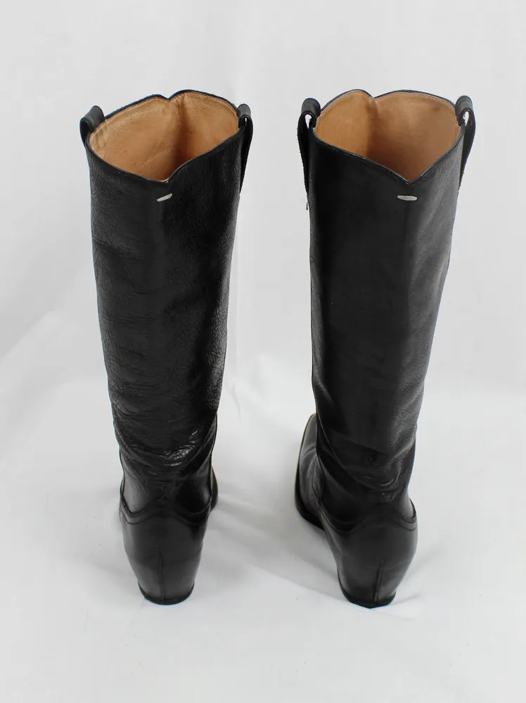 Maison Martin Margiela black 'heelless' cowboy boots with hidden wedge size 37 - spring 2000.