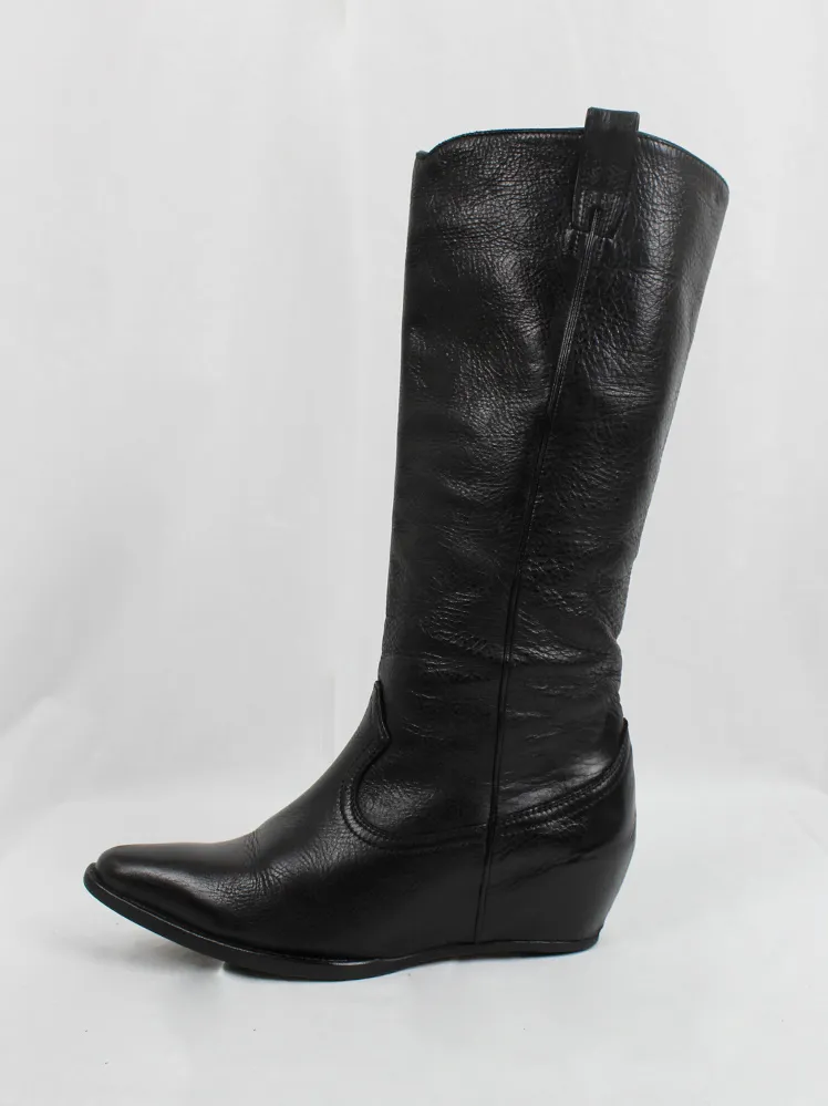 Maison Martin Margiela black 'heelless' cowboy boots with hidden wedge size 37 - spring 2000.