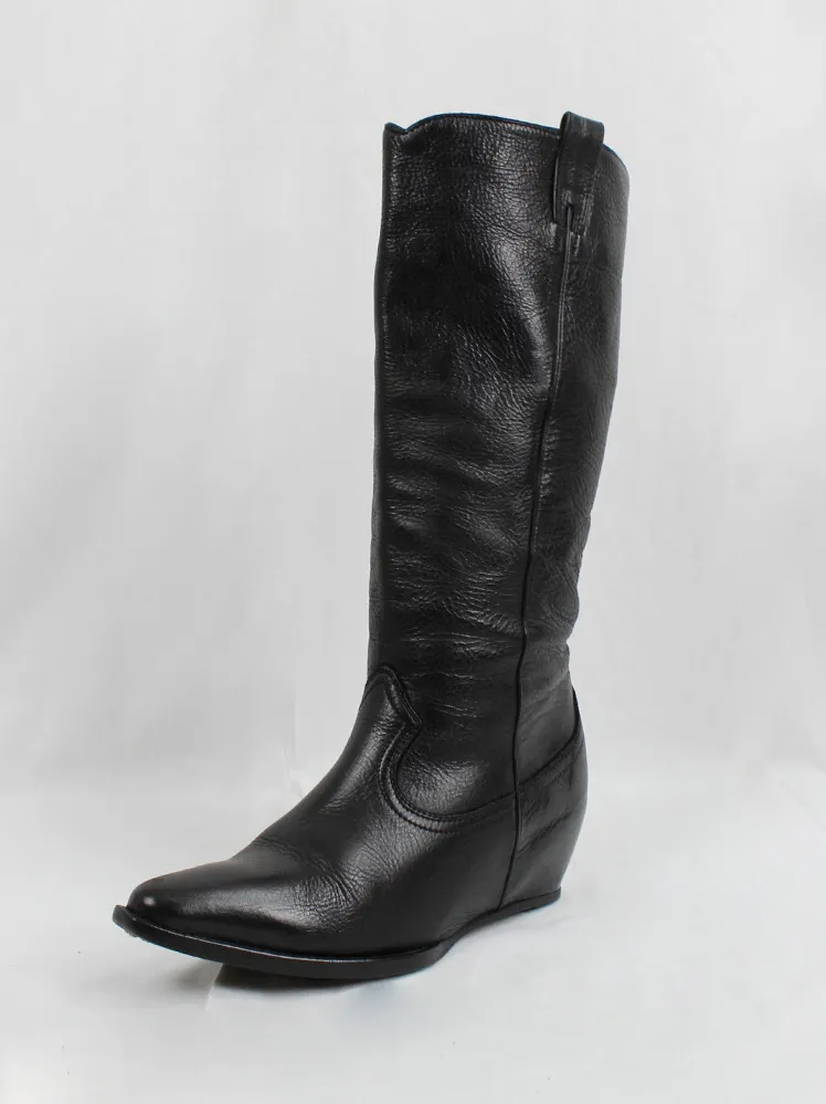 Maison Martin Margiela black 'heelless' cowboy boots with hidden wedge size 37 - spring 2000.