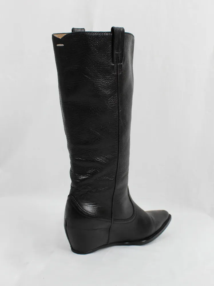 Maison Martin Margiela black 'heelless' cowboy boots with hidden wedge size 37 - spring 2000.