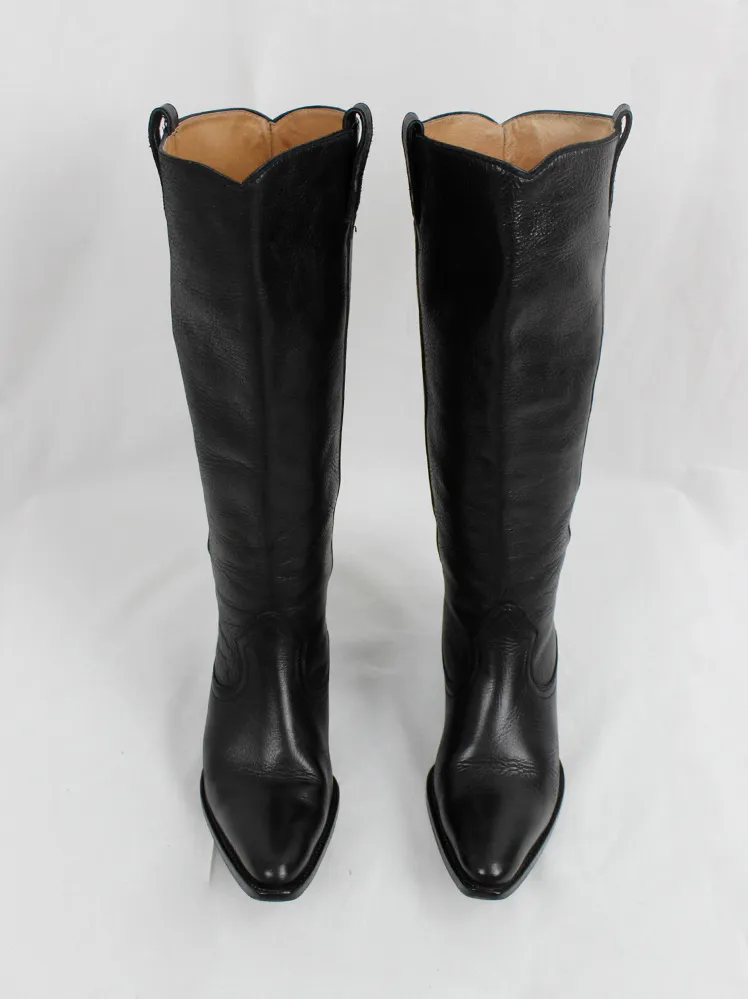 Maison Martin Margiela black 'heelless' cowboy boots with hidden wedge size 37 - spring 2000.