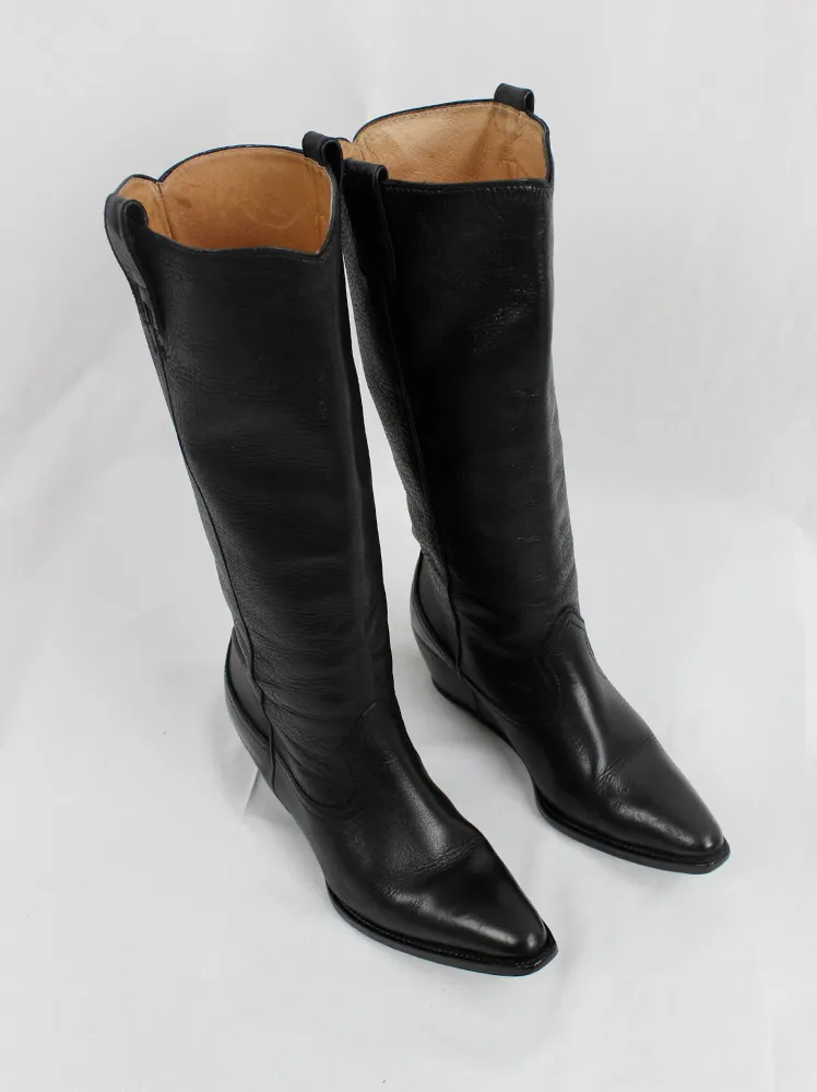 Maison Martin Margiela black 'heelless' cowboy boots with hidden wedge size 37 - spring 2000.