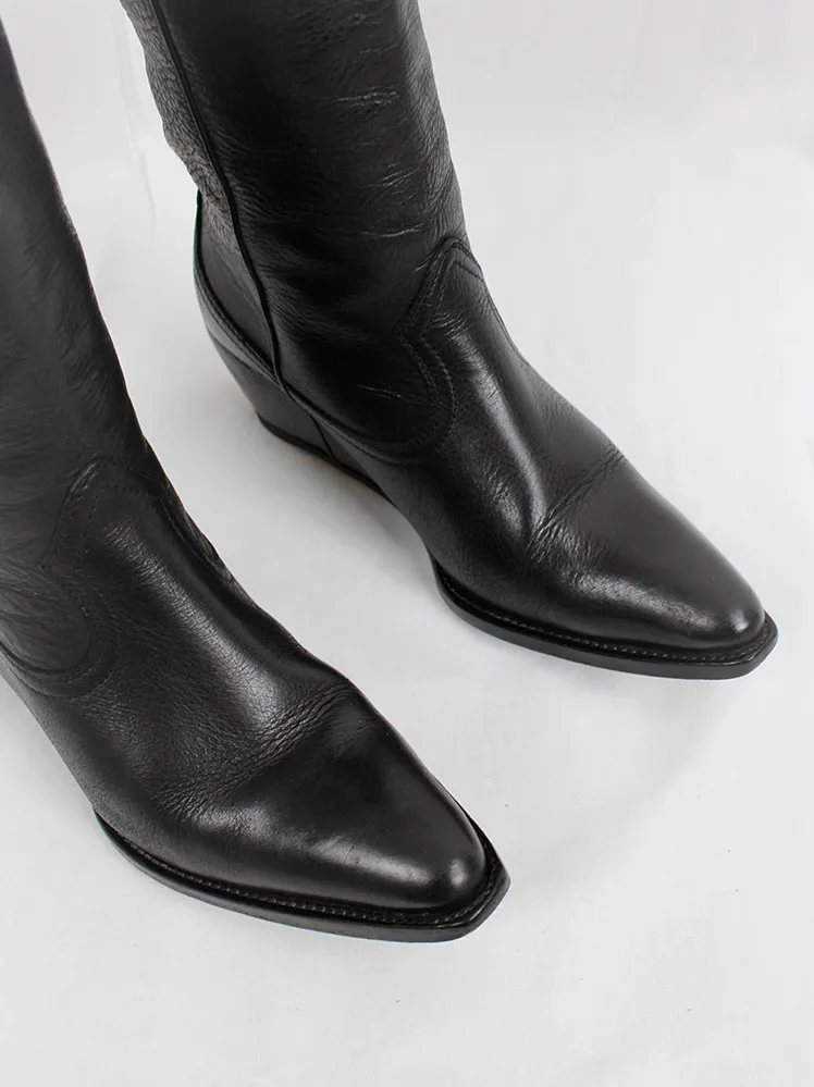 Maison Martin Margiela black 'heelless' cowboy boots with hidden wedge size 37 - spring 2000.