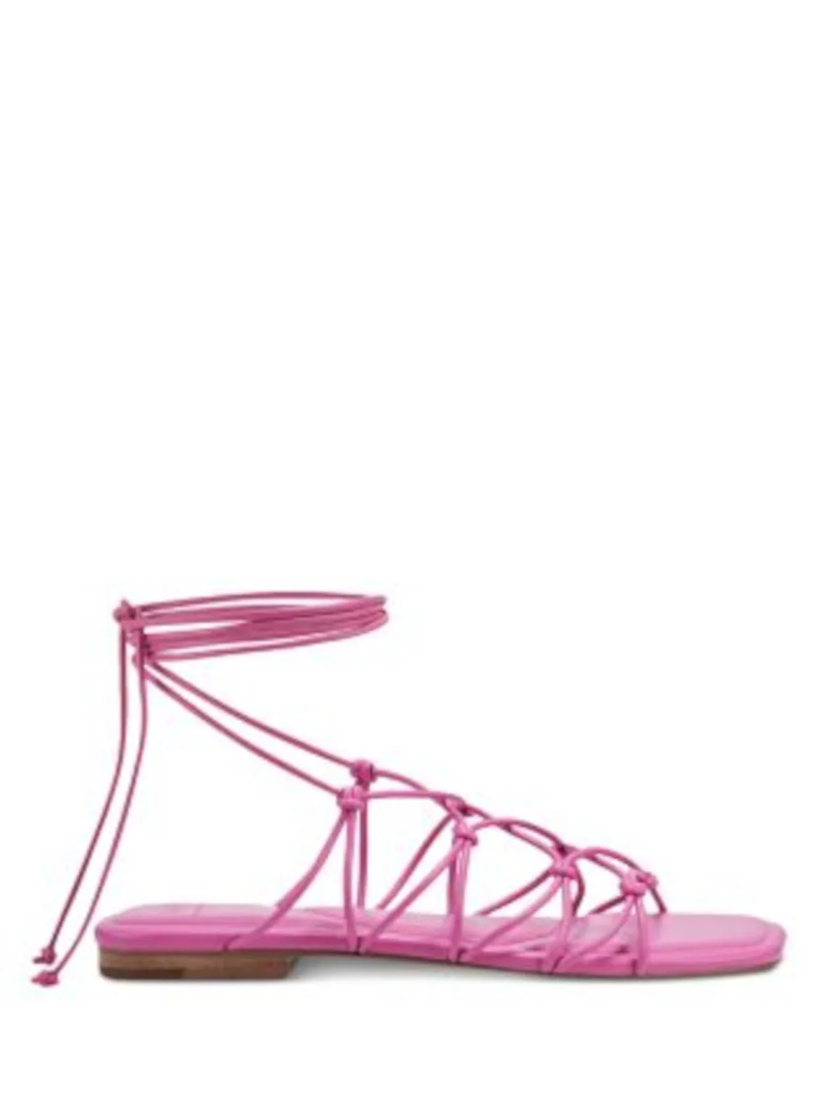 MARC FISHER LTD Women's Pink Ankle Wrap Knotted Strappy Padded Monnie Square Toe Lace-Up Sandals