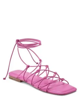 MARC FISHER LTD Women's Pink Ankle Wrap Knotted Strappy Padded Monnie Square Toe Lace-Up Sandals