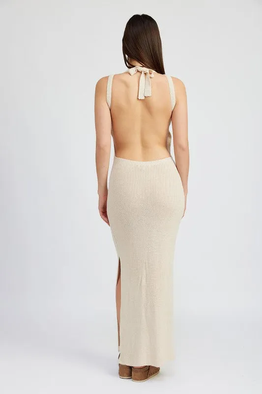 Maxi Dress with Halter Neck and Open Back