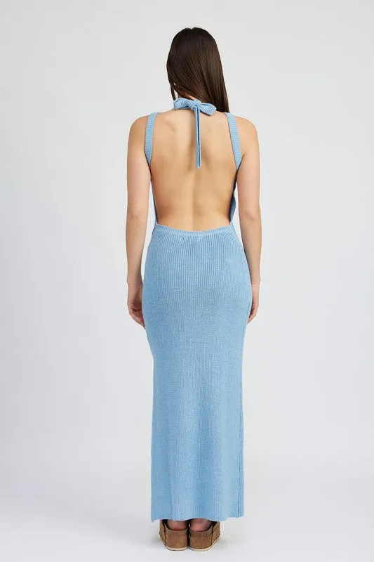 Maxi Dress with Halter Neck and Open Back