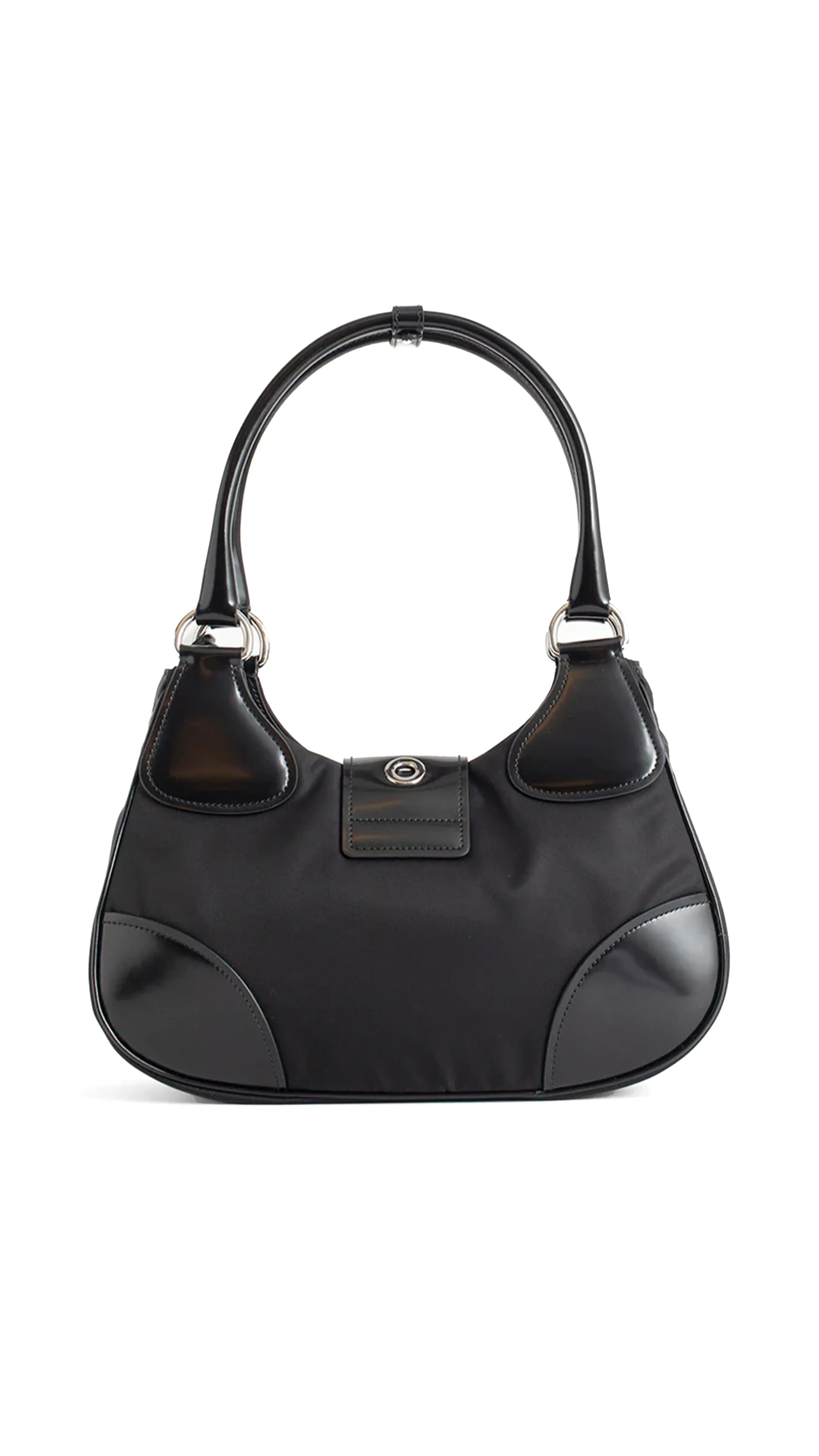 Black Medium Moon Bag in Re-Nylon and Nappa Leather